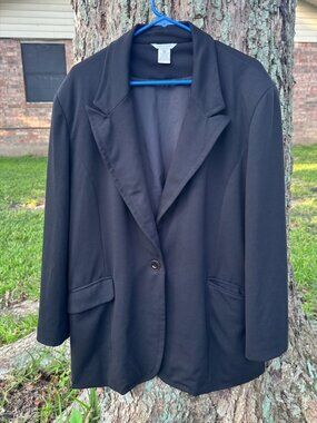 Gillian Grey Black Single-Button Blazer Size: 26 (Plus Size) XXXL